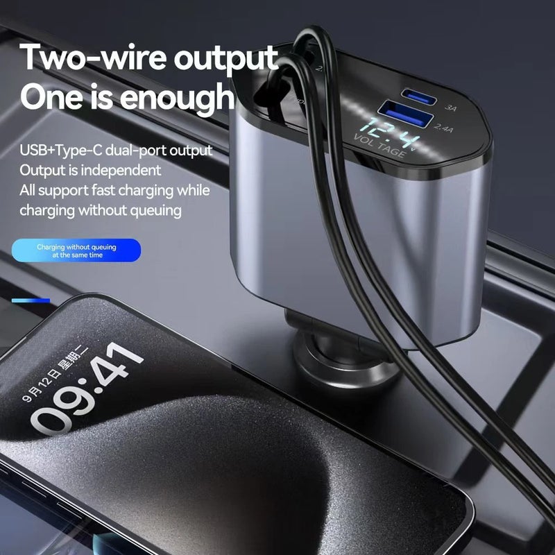 Bluejw 100W/120W PD 4-in-1 Car Charger with Dual Retractable Cables, Fast Automobile Chargers, Widely Compatible Type-C Car Charger for Fast Charging - Image 5